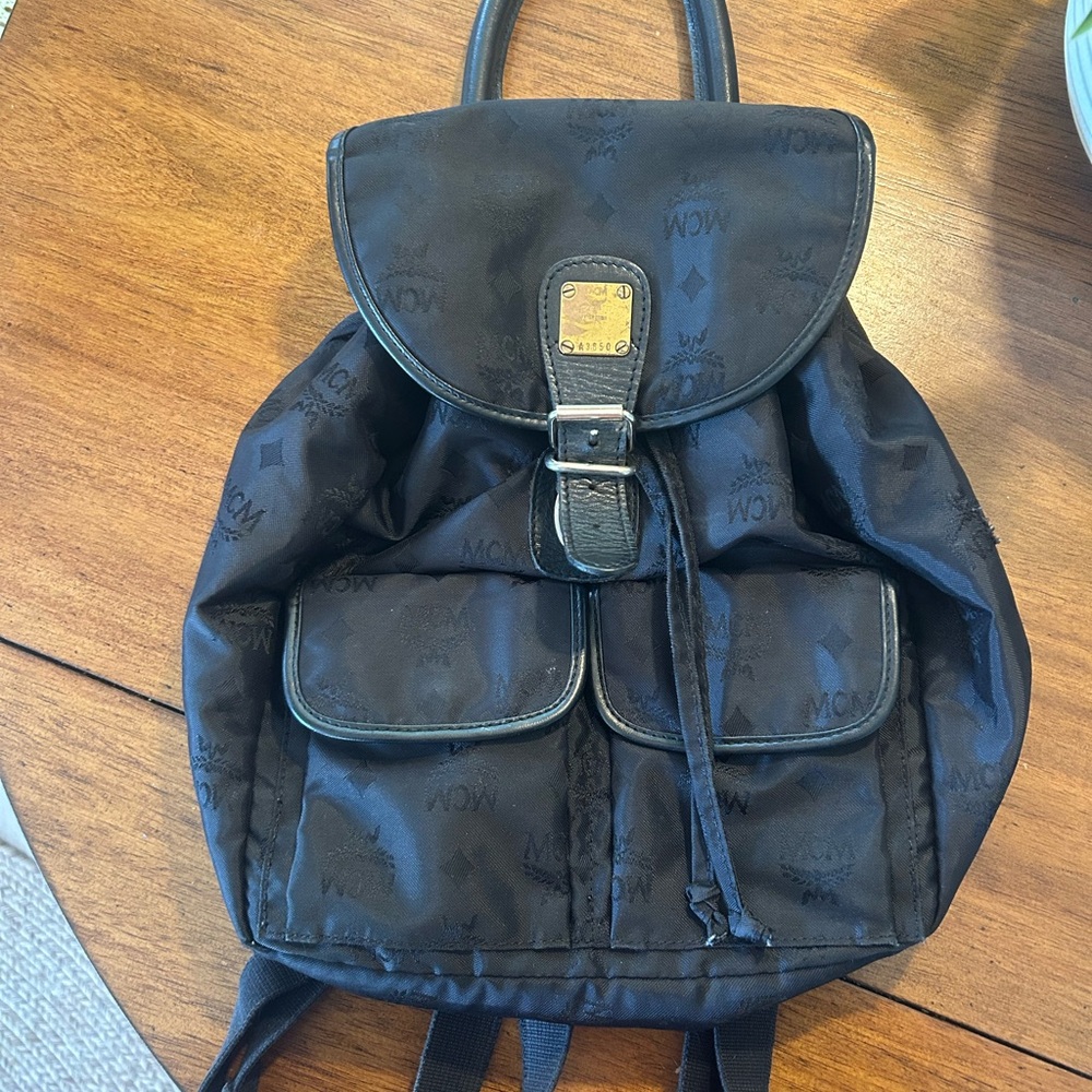MCM Black Nylon and Leather Backpack with Gold Accents - Picture 3 of 12